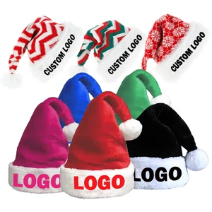 Custom Personalized Add Name Christmas Hat Cap Pom-pom Print Embroidery Logo Warm Velvet Black Blue Red Green Winter Santa Hats
