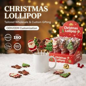 Wholesale Christmas Lollipop 3D Santa Reindeer Tree Shape Hard Candy Mixed Festive Pop For Holiday Party Favors