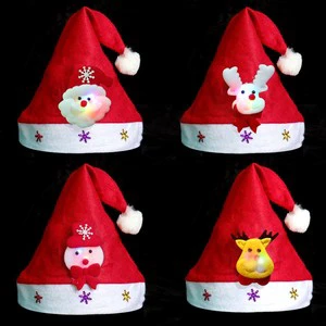 Christmas Decoration in Stock Noel Navidad Non -woven Classic Red White Light up Christmas Hat Santa Hat for Kids and Adults