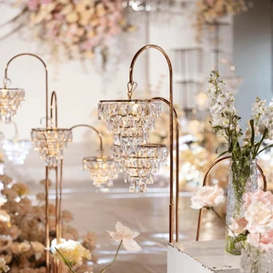 European Style Wedding Hotel Banquet Hall Decoration Hanging Acrylic Chandelier Stand Wedding Banquet Hall Aisle Lights