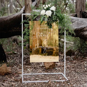 Personalised Custom UV Print Name Gold Mirror Welcome Wedding Signage