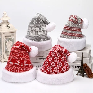 New Arrival Christmas Hat Cosplay Thickened Knitted Velvet Snowflake Elk Santa Soft Polyester Holiday Kid Child Gift Party