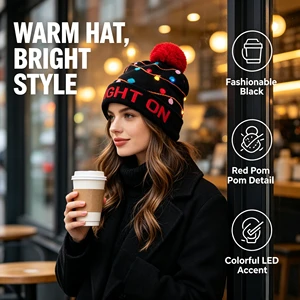 New Trendy Winter Santa Hat Unisex LED Light-Up Christmas Knitted Hat