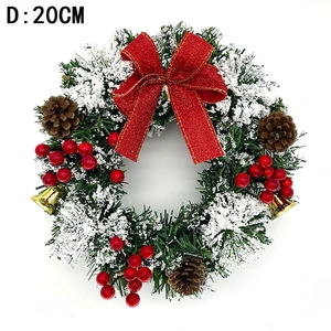 Christmas Wreath with Bow and Red Berries Handmade Holiday Door Decoration