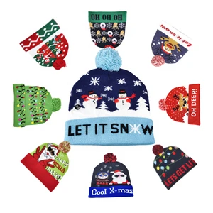 New Trendy Winter Knitting Santa Hat High Quality Led Christmas Knitted Beanies Hats
