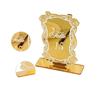 Custom Gold Acrylic Bar Menu Sign for Weddings Party Event Decoration with Arch-shaped Table Numbers and Place Cards