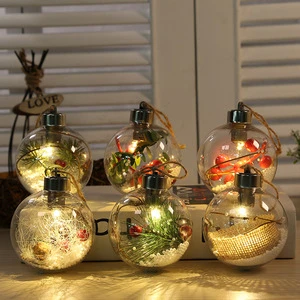 Innovative 80mm LED Light Plastic Transparent Christmas Ball Holly Pick Baubles Ornament for Home Decoration & Tree Decor