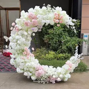 Hot Wedding Flower Arch Silk Flower Artificial Moon Shaped Arch Background for Sale