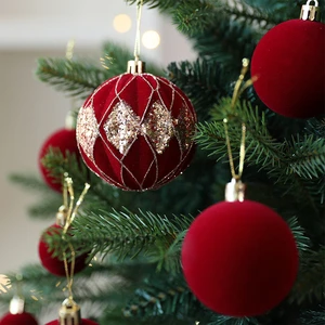 36pcs/set New Arrival Velvet Christmas Ball Set Flocked Painted Baubles for Christmas Tree & Window Decoration