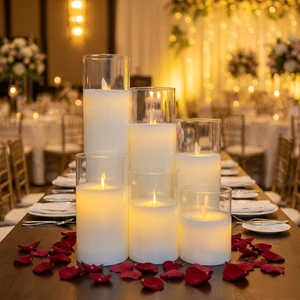 Wedding Centerpiece Glass LED Flameless Candles, Flickering Pillar Candles With Remote For Bridal Shower & Christmas Event Decor