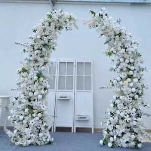 LUYI Custom White Horn Arch Flowers, Floor Floral Row Decor for Wedding Hotel Gate and Event Entrance Layout
