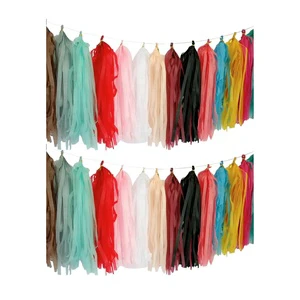 Chinese Party Supplies Decorative Home Wall Hanging Decor Decoration Colorful Red White Green Black Tissue Paper Tassel Garland
