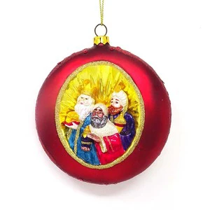 Guangzhou factory wholesale blow tree baubles christmas red pendant with three kings decoration