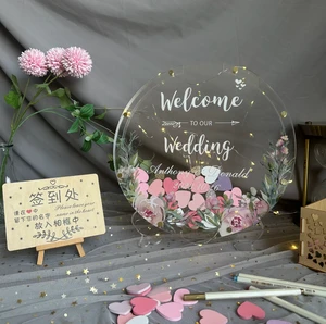 Custom Clear Round Acrylic Wedding Sign-In Frame, Romantic Creative Signature Board for Wedding, Party & Holiday Events