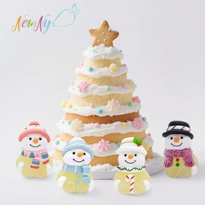 Handmade 3D Snowman Shaped Sugar Edible Cake Decorations Cupcake Dessert Toppers Supplies for Christmas Theme