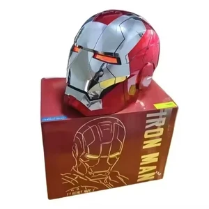 3D Iron Man Helmet Mask Halloween PVC LED Light-Up One-Click Open and Close Wearable for Adults Cosplay Mask