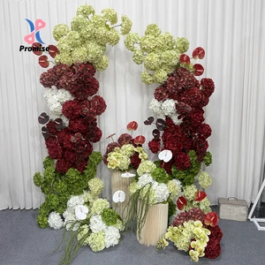 Tropical Greenery and Burgundy Silk Eco-Friendly Durable Adjustable Folding Removable Portable Flower Arch Wedding Decoration