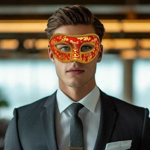 Halloween carnival half-face men's mask with lace trim for beauty parties cosplay and balls fabric-covered flat head lace masks