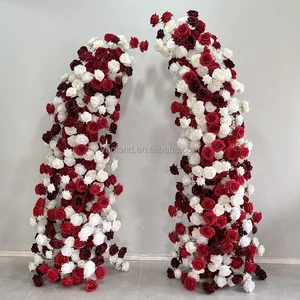 L Hot Selling Mix Color Blue Pink Purple Rose Artificial Half Arch Flowers Wedding Event Decor White Red Horn Arch Flower Runner