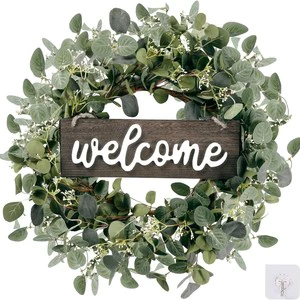 Green Wreaths for Front Door Artificial Wreath Welcome Spring Wreath for Window Wedding Indoor Outside All Seasons