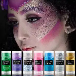 Waterproof Long-Lasting Bright Shine Cosmetics Party Hair and Body Highlighter Stick with Chunky Rainbow Glitter for Makeup