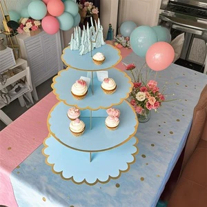 3 Tier Round Decoration Supplies Cardboard Cupcake Tower Cupcake Cake Stand for Birthday Party Decorate