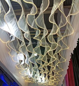 SMOOTH Wedding Stage Props Hall Decor Hanging S Shape Net Cloth Ceiling Drapes Decoration LED Strips Wedding Ceiling Light