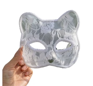 Lady Cat Face Mask Animal Half Face Eye Mask Halloween Cosplay Party Cat Lace Mask for Party Masks