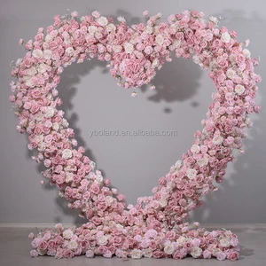 H52 Pink White Love Heart Artificial Floral Archway, Wedding Flower Stage Backdrop for Proposal & Party Event Decoration