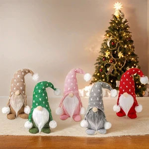 Festive Acrylic Knitted Christmas Gnomes With Heart Hats-Scandinavian Tomte Nisse Sitting Plush Ornaments Holiday Home Decor