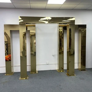 S997 Luxury Wedding Decoration Backdrop Metal Shiny Golden Frame Metal Arch Backdrop Stand Pillar For Wedding Decoration