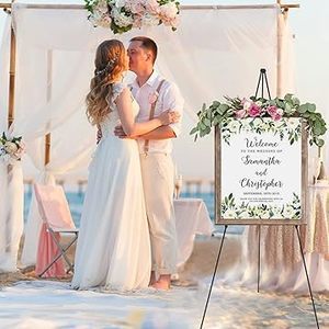Custom Wedding Decoration Floor-standing Foldable Adjustable Artificial Flower Welcome Sign Wedding Signs