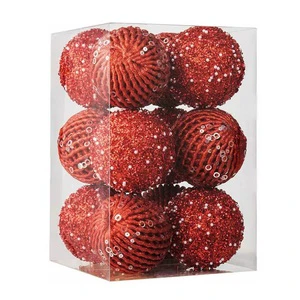 80mm Christmas Ball Ornaments 12 Pcs Glitter Sequin Foam Ball Shatterproof Decorations Xmas Hanging Balls for Xmas Trees