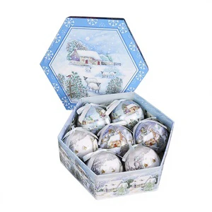 Cross-Border Spot Goods Printed Christmas Ball Ornaments Snowman Ball Hangings Christmas Tree Decorations 7 Pieces Per Box