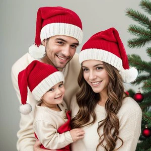 Bulk Supply Festive Knitted Family Set Classic Red Holiday Costume Accessories Christmas Santa Hat For Christmas Party