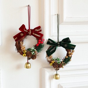 Rustic Christmas Bell Ornaments with Pinecones Xmas Bow Christmas Wreath Bows with Jingle Bells and Pinecone