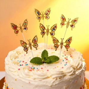 Popular Dynamic Butterfly Cake Topper Inserts, Premium Metallic Texture, DIY Dessert Table Decorations