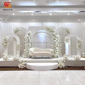SMOOTH Wedding Stage Backdrop Decoration White Acrylic Arch with Artificial Flower Set