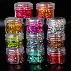 Xucai Chunky Holographic Glitter Hexagon Sequins Set For Nail Art Epoxy Resin Face Body Festival Makeup DIY Craft 10g Jar
