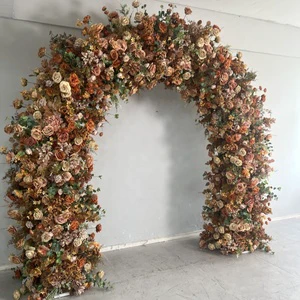 K60 Customized Wedding Autumn Floral Artificial Flower Runner Burnt Orange Fall Arch Arrangement Wedding Flower Arch For Party