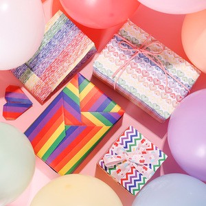 DAMAI Colorful Striped Party White Kraft Gift Wrapping Paper Birthday Wedding Decoration Paper for Gift Packaging Party Supplies
