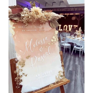 Custom Clear Acrylic Wedding Welcome Sign Board Wedding Decor Modern Acrylic Bridal Shower Sign Painted Back 3D Welcome Signage