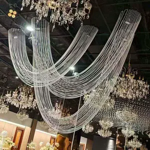 Crystal Chandelier Ceiling Decor with Metal Round Frame for Wedding Banquet Scene Decoration
