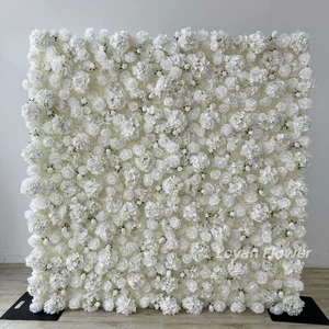 Free High Quality Square Floral Backdrop White Black Feather Flower Panel Rolled-Up Curtain Silk Wedding Party Factory