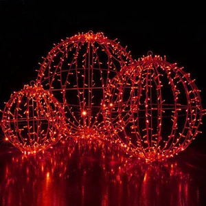 3D Sphere Metal Frame LED Christmas Ball Motif Light Red Outdoor Waterproof Foldable Tree Hanging Park Street Landscape Decor