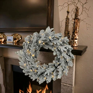 Handmade Eco-Friendly Fireproof PE Mixed PVC Indoor Christmas Wreath with Flocking Snowy Design for Party Holiday Decorations