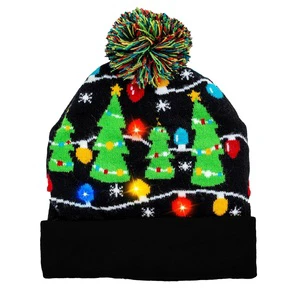 MYT LED Light-Up Woolen Yarn Knitted Santa Christmas Hat 550mm LH56 for Adults & Kids-Festive Winter Party Decoration