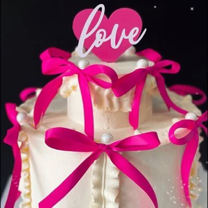 Valentine's Day Cake Decoration Ballet Style Ribbon Bow Heart Love Cake Topper Made in China
