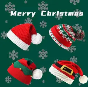 Christmas Children's Parent-Child Hat and Scarf Santa Hat Autumn and Winter Knitted Christmas Hat New Style