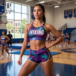 Custom All Star Cheerleading Shell and Shorts Set Sparkly Sequins Shiny Metallic Women Competition Performance Outfits Bulk